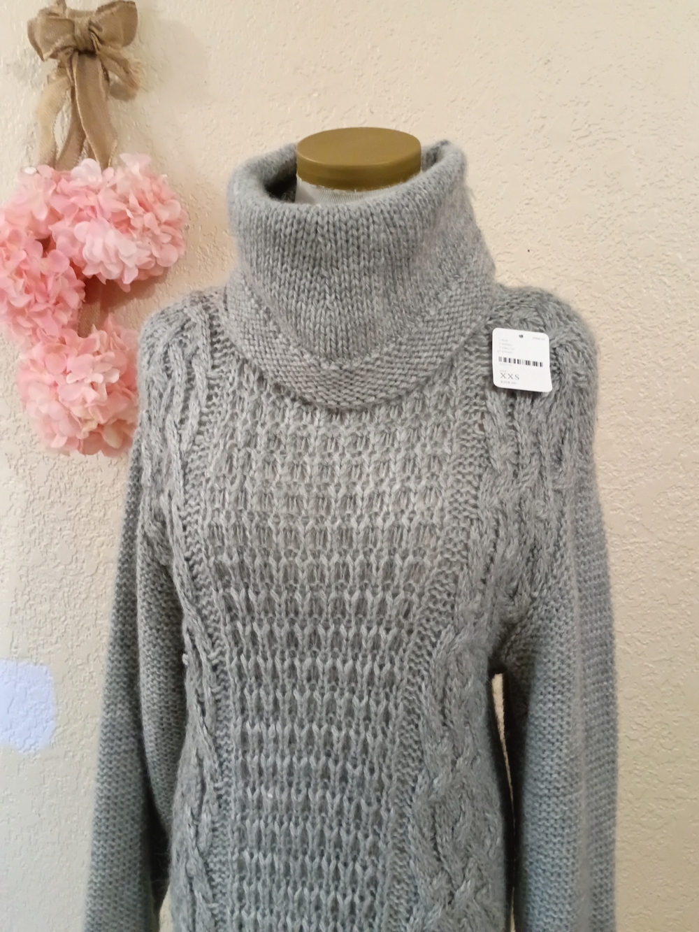 Free People Cozy Cable-Knit Turtleneck Sweater Dress Gray XXS - Picture 2 of 9